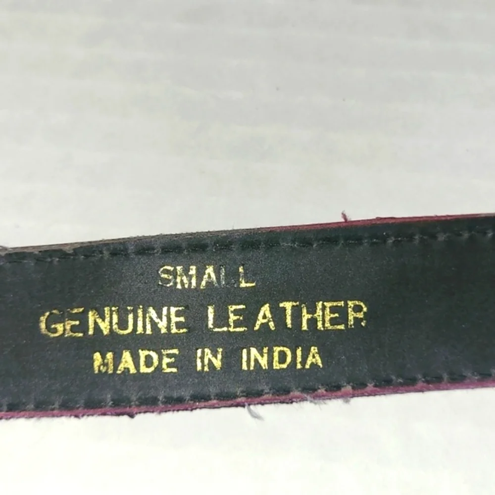 Genuine Leather belt Small - M red & green on brown gold buckle 1